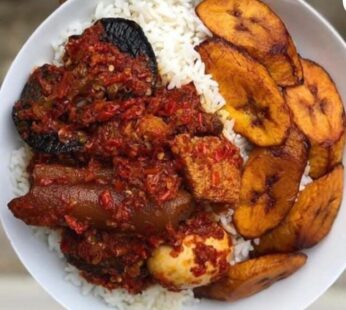 White Rice With Stew & Plantain.